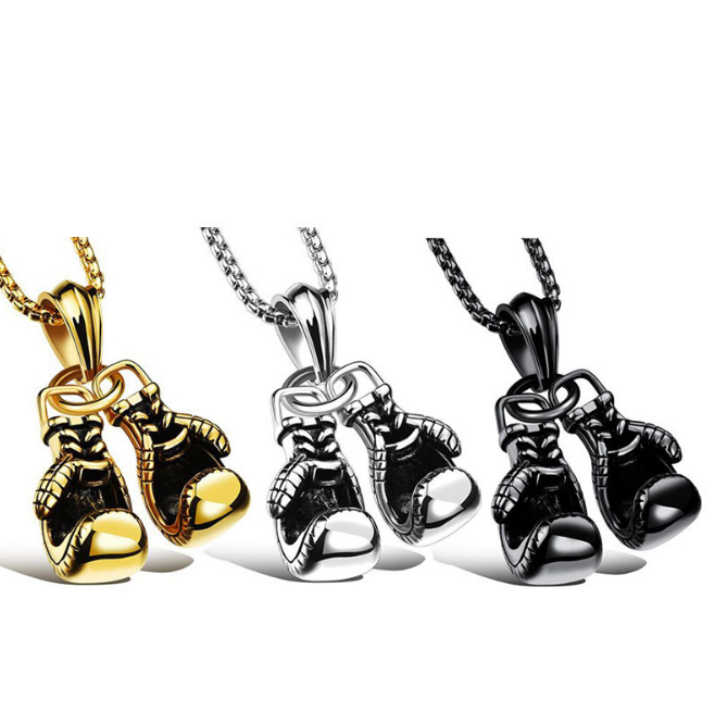 Boxing Gloves Necklaces Gold Silver Black