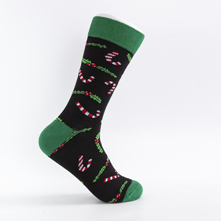 Christmas Colorful Fashion Socks Medium-High Cotton Socks Large Size Christmas Elements Casual Trendy Men's Socks