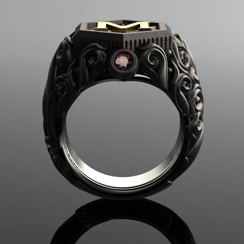 Classic Fashion Men's Bohemian Ring Black M Letter Stainless Steel Rings for Men Hip Steampunk Motorcycle Ring Men Wedding Jewelry