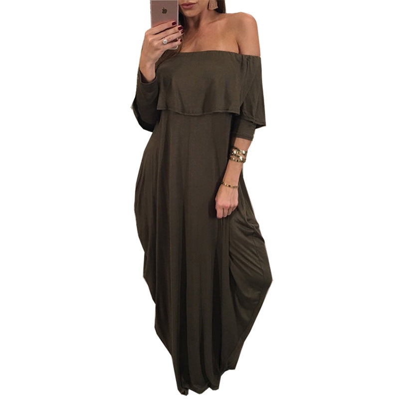 Women's Off Shoulder Fall and Winter Maxi Loose Fit Dress