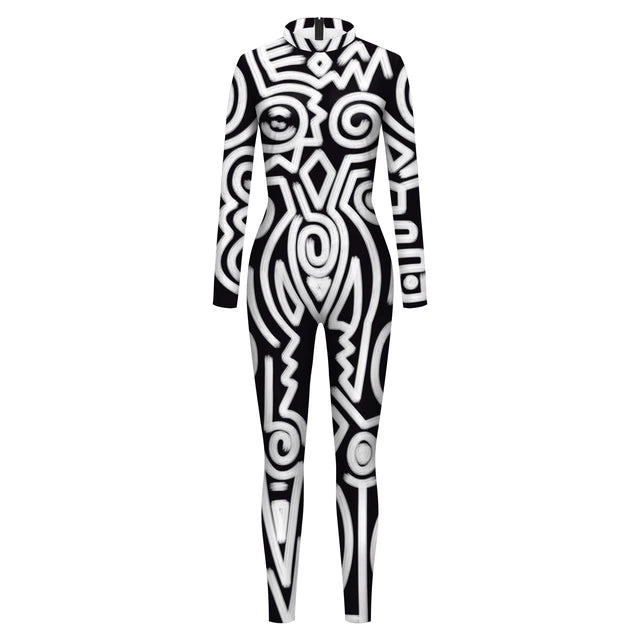 Women's Abstract Geometry Print Bodysuit Women Jumpsuit Club, Holiday, Carnival Party Stretch Casual Wear Cosplay Costume Sexy Jumpsuit