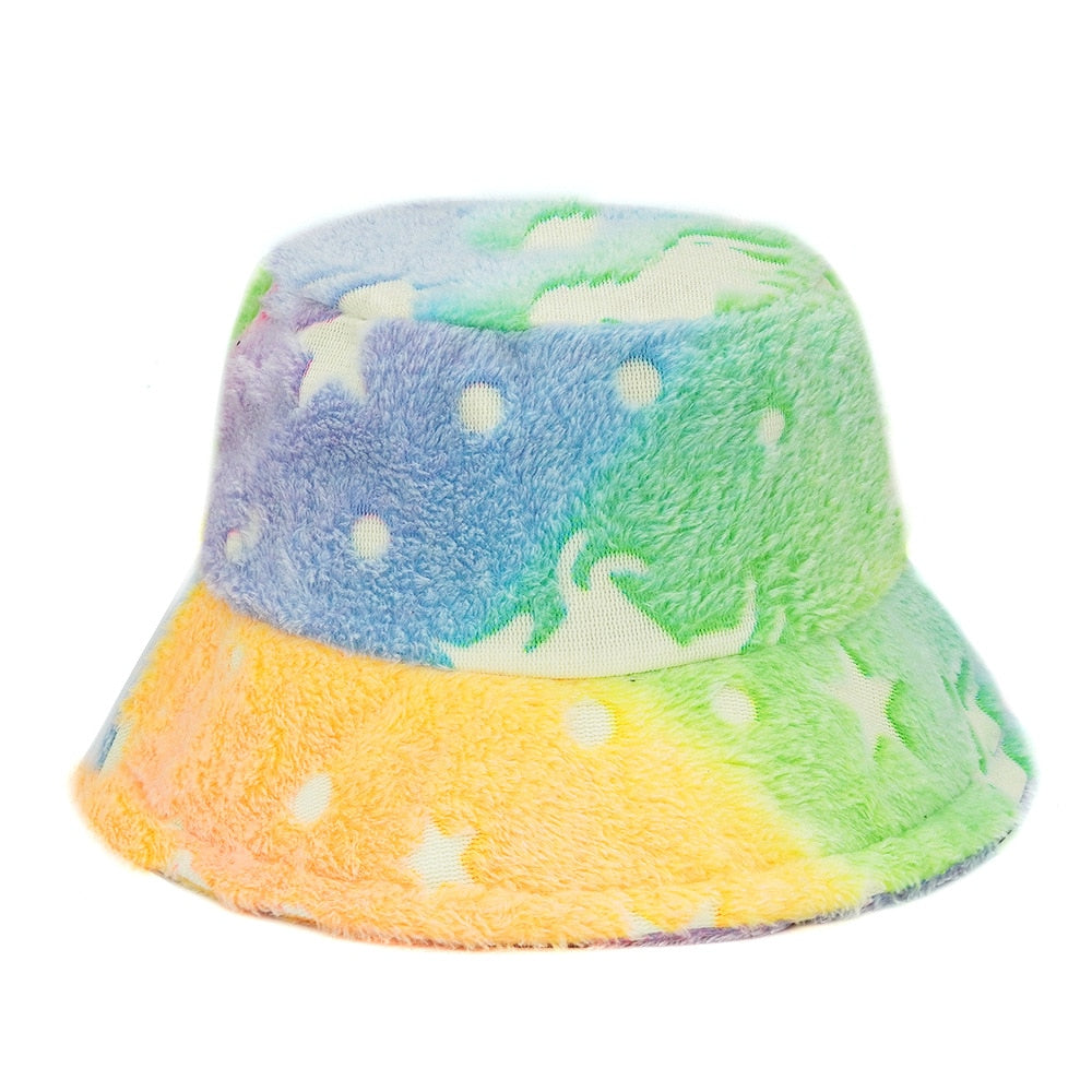 Colorful Unique Autumn Winter Camouflage Faux Fur Bucket Hats Fashion Warm Soft Velvet Fluffy Fisherman Hat Ladies Outdoor Panama