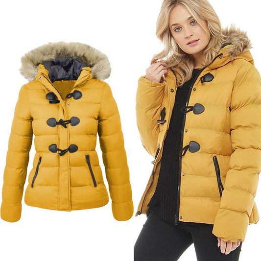 Women's Autumn And Winter Hooded Puffer Jacket Cotton Coat Women Short Hooded Hat Warm Coat