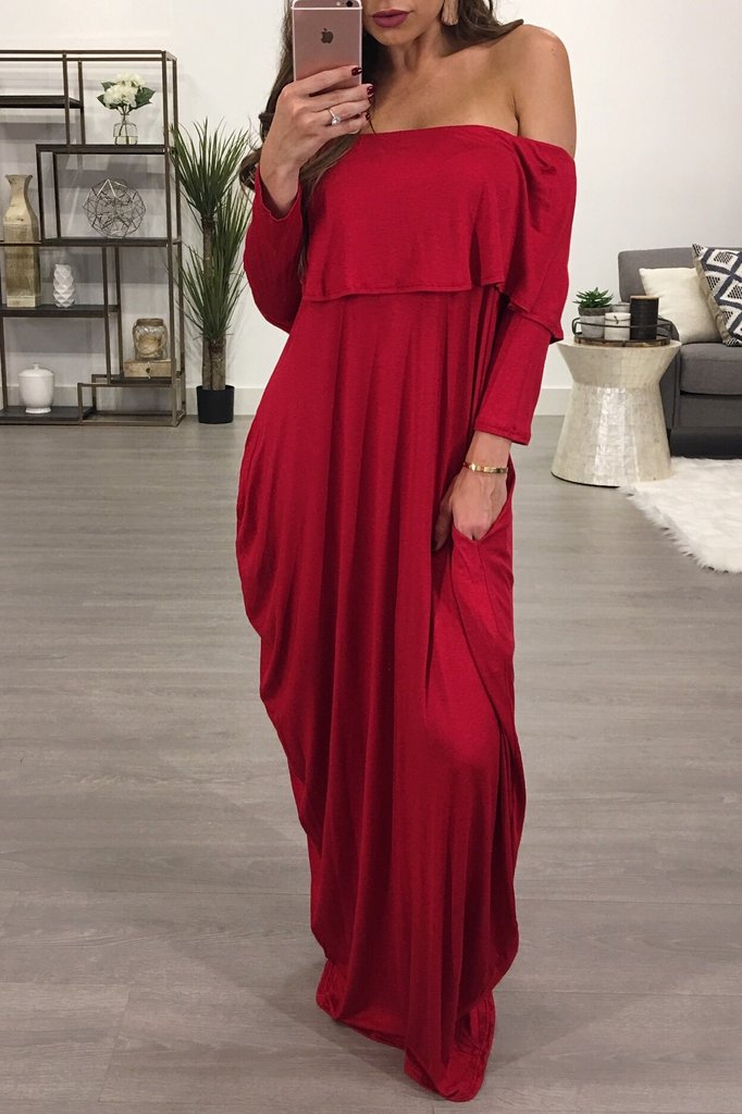 Women's Off Shoulder Fall and Winter Maxi Loose Fit Dress