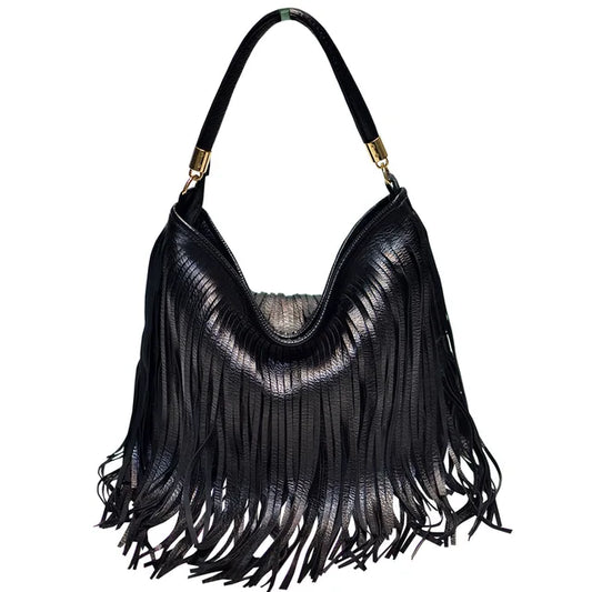 Womens Tassels Crossbody HandBag Solid Color Soft Leather Double Side Tassel Bag Women's Bag single Shoulder Cross Arm bag