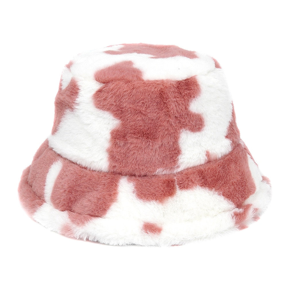 Colorful Unique Autumn Winter Camouflage Faux Fur Bucket Hats Fashion Warm Soft Velvet Fluffy Fisherman Hat Ladies Outdoor Panama