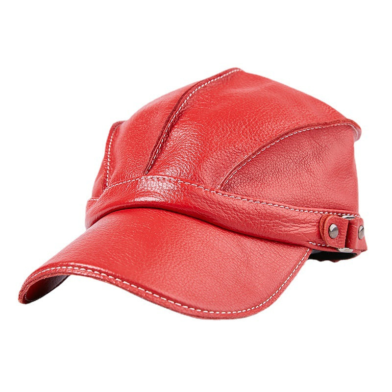 Leather Baseball Cap Men Women Red Genuine Cow Leather Snapback Caps Ivy Adjustable Autumn Winter Brand Baseball Hat