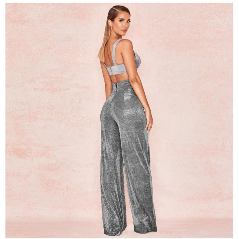 Women's High-Waisted Glitter Wide-Leg Pants Women's Dressy Pants