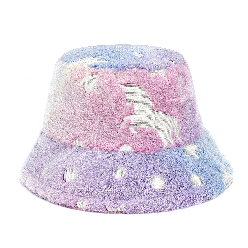 Colorful Unique Autumn Winter Camouflage Faux Fur Bucket Hats Fashion Warm Soft Velvet Fluffy Fisherman Hat Ladies Outdoor Panama