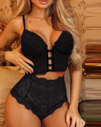 Women's Lace Insert Mesh Lingerie Teddy