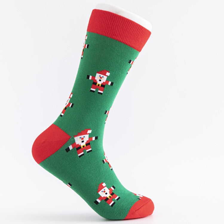 Christmas Colorful Fashion Socks Medium-High Cotton Socks Large Size Christmas Elements Casual Trendy Men's Socks