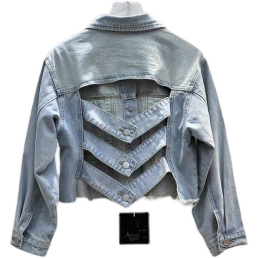 Women's Open Back Sexy Denim Top Long Sleeved Ruffled Loose fitting Short Jacket for women