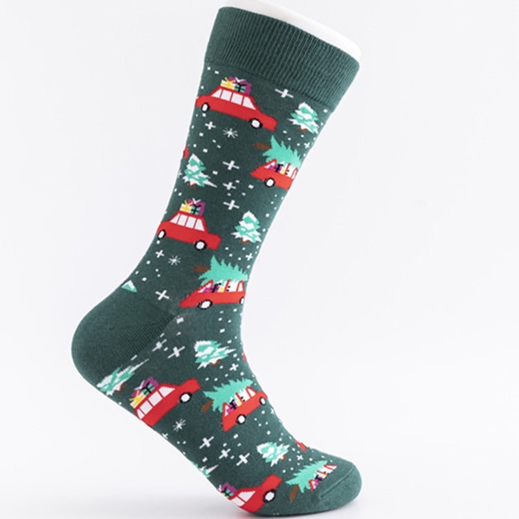 Christmas Colorful Fashion Socks Medium-High Cotton Socks Large Size Christmas Elements Casual Trendy Men's Socks