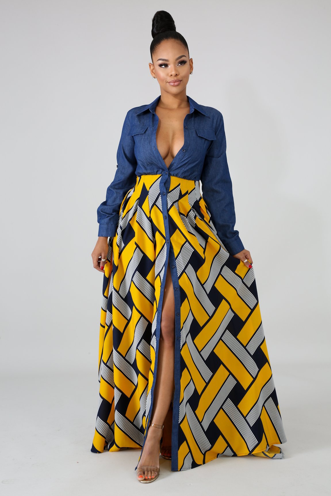 Women's Jean and African Print Maxi Dress