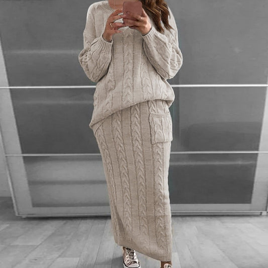 Women Fall Winter Knit Sweater Tops and Skirt Autumn Slim Crop Tops Women Sweater Skirt 2 Piece Sets