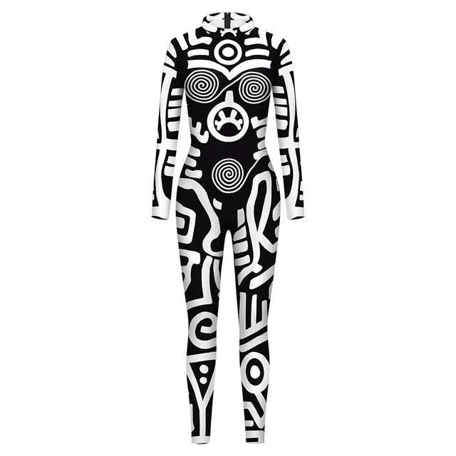 Women's Abstract Geometry Print Bodysuit Women Jumpsuit Club, Holiday, Carnival Party Stretch Casual Wear Cosplay Costume Sexy Jumpsuit