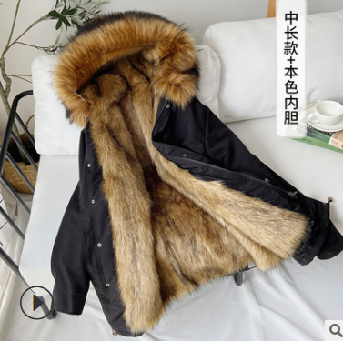 Men's Fur Coat Winter High Quality Fashion With Fur Hooded Lined Thick Warm Parkas Outerwear Mid-length With Long