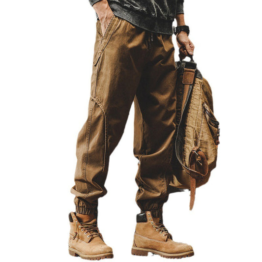 Men's Baggy Heavyweight Cargo Pants Retro Work Pants Men's Fall Loose Fit Casual Pants Men's Autumn Wide Leg Strap Pants