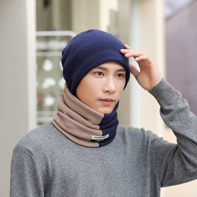 2pcs Men's Women's Scarf Winter Simple Men And Women Winter Warm Hat Thickened Scarf Set Student Head Neck Cover