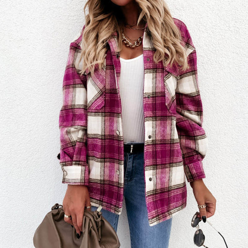 Autumn Long Plaid Shacket Women Shirt Jacket Coat Overshirt Winter Checkered Jacket Female Long Sleeve Shirt Jacket For Women