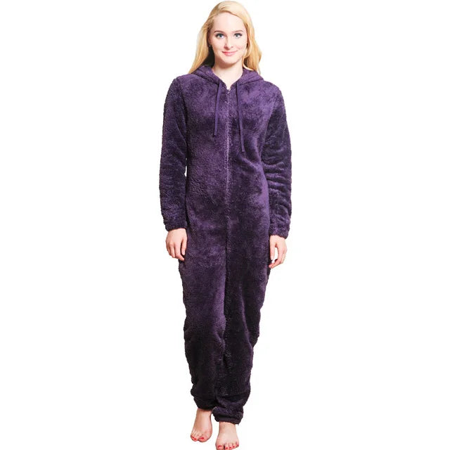 Women's Winter Warm Pajamas Women Onesies Fluffy Fleece Jumpsuits Sleepwear Overall Large Size Hood Sets Pajamas Onesie For Women