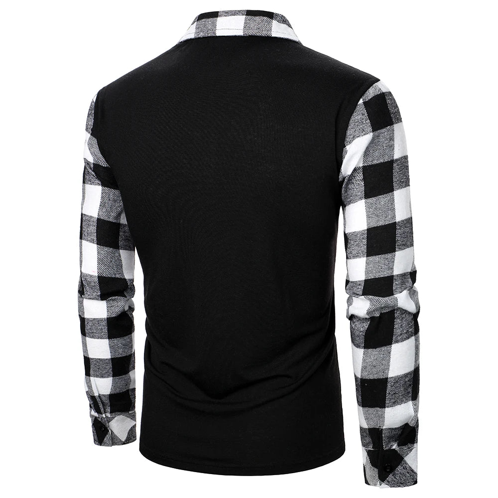 Men Polo Shirt Men Long Sleeve Top Plaid Matching Polo Shirt New Business Wear Clothing Casual Fashion Men Tops