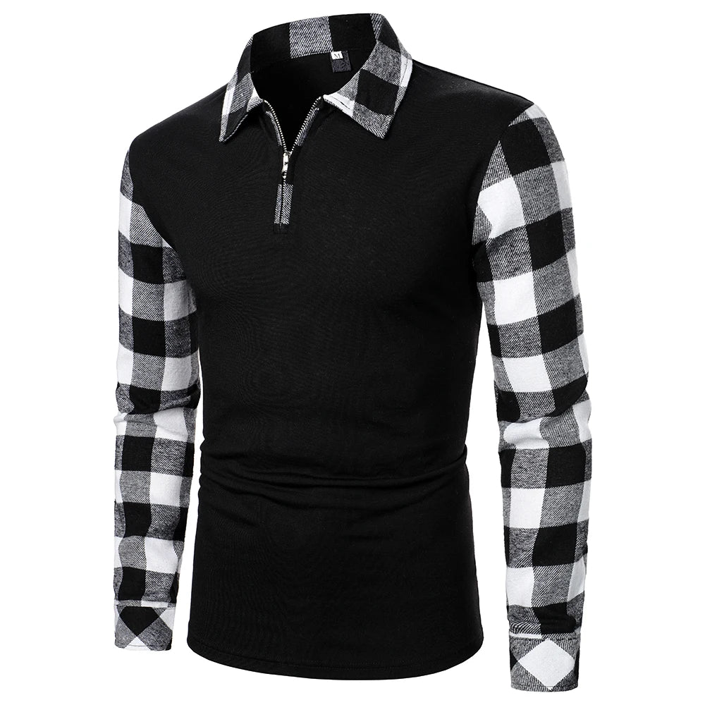 Men Polo Shirt Men Long Sleeve Top Plaid Matching Polo Shirt New Business Wear Clothing Casual Fashion Men Tops