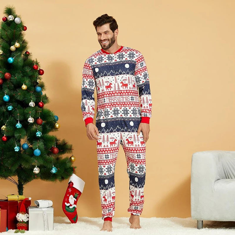 Family Christmas Onesie Sleepwear Jumpsuit Reindeer Snowflake Geometric Festival Family Matching Onesie Pajamas Casual Nightwear Loungewear