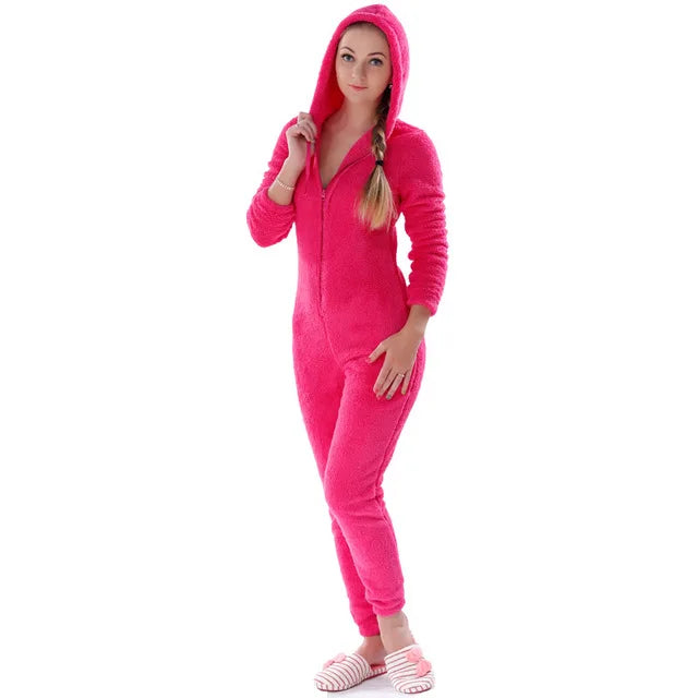 Women's Winter Warm Pajamas Women Onesies Fluffy Fleece Jumpsuits Sleepwear Overall Large Size Hood Sets Pajamas Onesie For Women