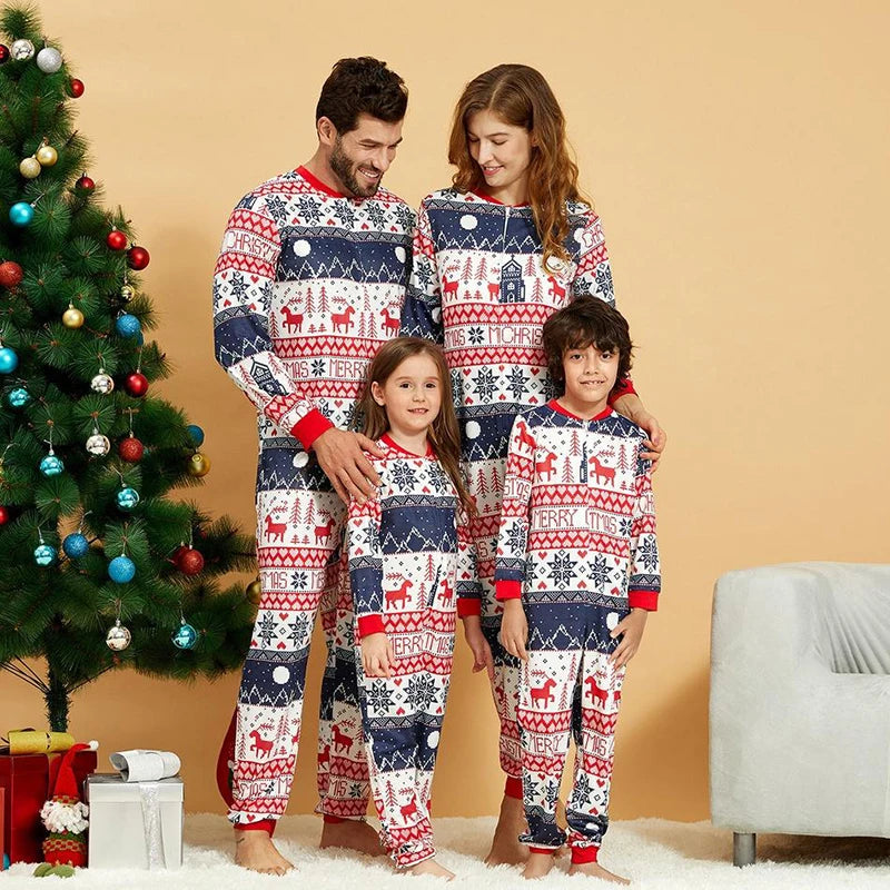 Family Christmas Onesie Sleepwear Jumpsuit Reindeer Snowflake Geometric Festival Family Matching Onesie Pajamas Casual Nightwear Loungewear