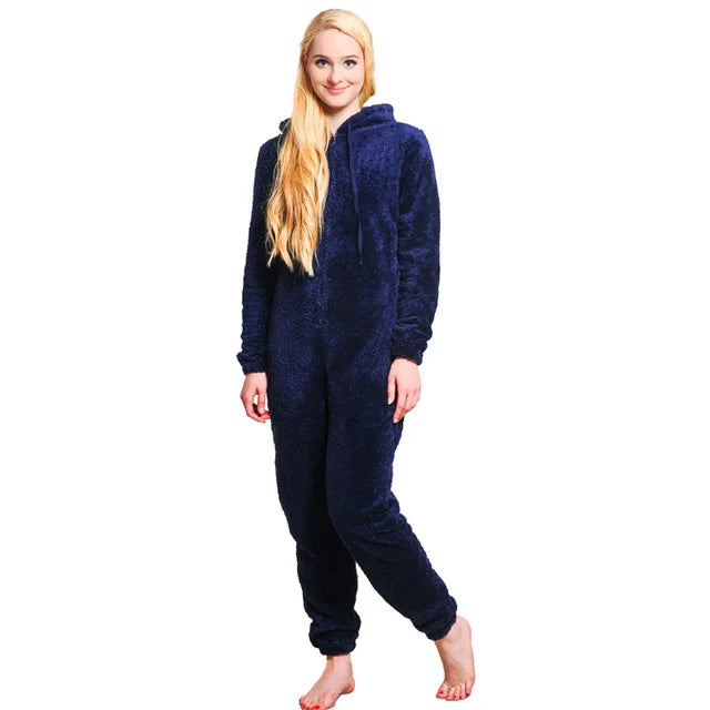 Women's Winter Warm Pajamas Women Onesies Fluffy Fleece Jumpsuits Sleepwear Overall Large Size Hood Sets Pajamas Onesie For Women