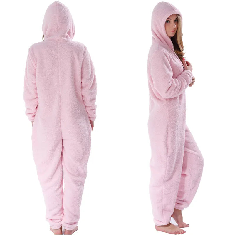 Women's Winter Warm Pajamas Women Onesies Fluffy Fleece Jumpsuits Sleepwear Overall Large Size Hood Sets Pajamas Onesie For Women