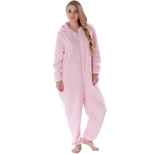 Women's Winter Warm Pajamas Women Onesies Fluffy Fleece Jumpsuits Sleepwear Overall Large Size Hood Sets Pajamas Onesie For Women