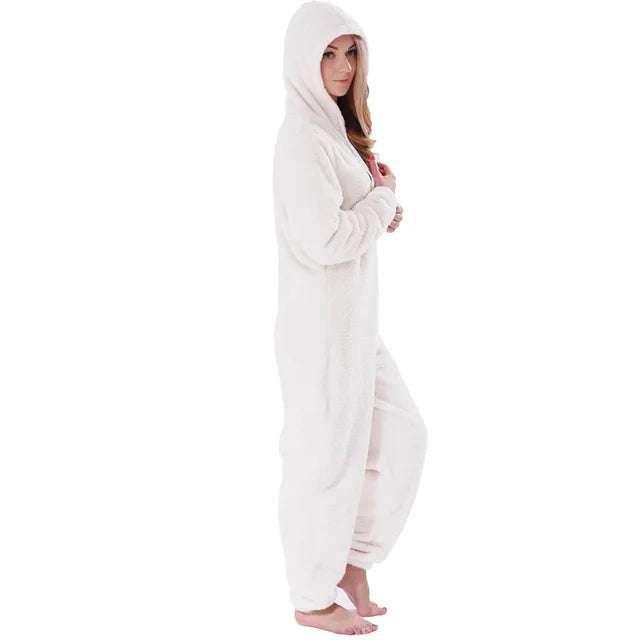 Women's Winter Warm Pajamas Women Onesies Fluffy Fleece Jumpsuits Sleepwear Overall Large Size Hood Sets Pajamas Onesie For Women