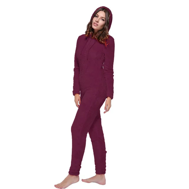 Women's Winter Warm Pajamas Women Onesies Fluffy Fleece Jumpsuits Sleepwear Overall Large Size Hood Sets Pajamas Onesie For Women