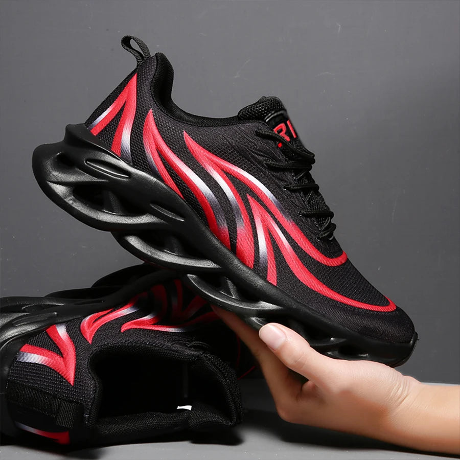 Men Red Flame Printed Black Sneakers 