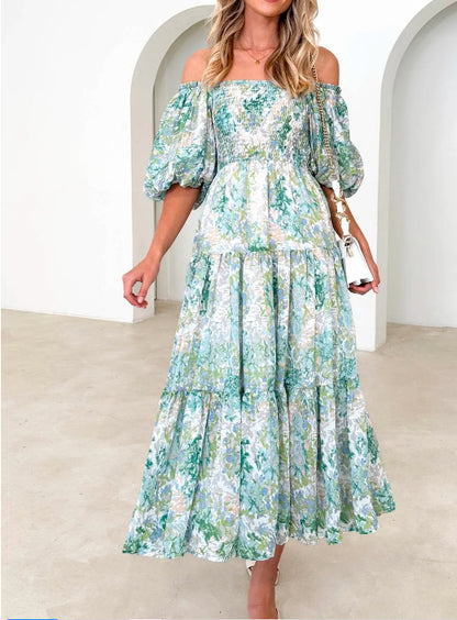 Off-shoulder Off-shoulder Collar Fashion Floral Dress - Clothing Personality