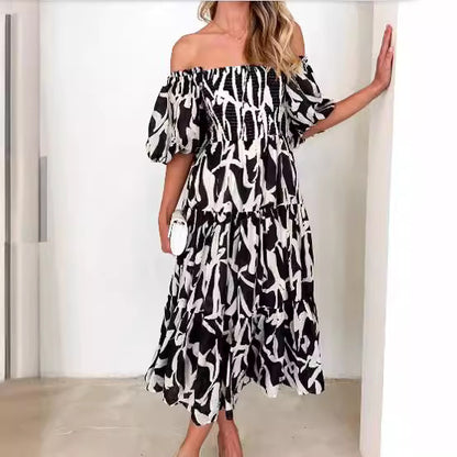 Off-shoulder Off-shoulder Collar Fashion Floral Dress - Clothing Personality