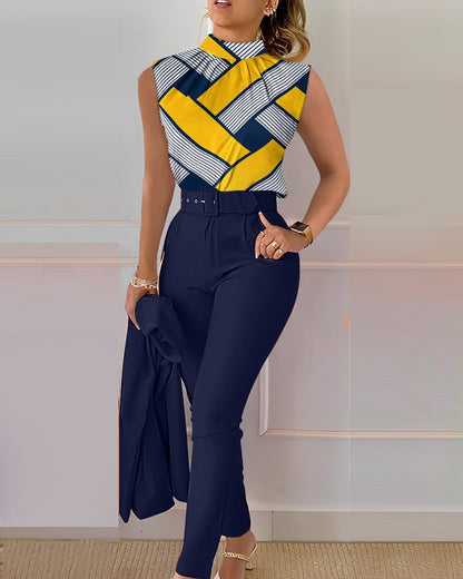 Cute Style Fresh Sweet Women's Printed Sleeveless Fashion Casual Set - Clothing Personality
