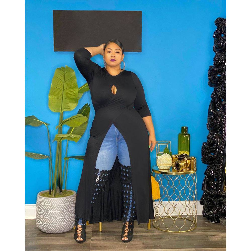 Plus Size Women's Split Dress Top Black Lifestyle