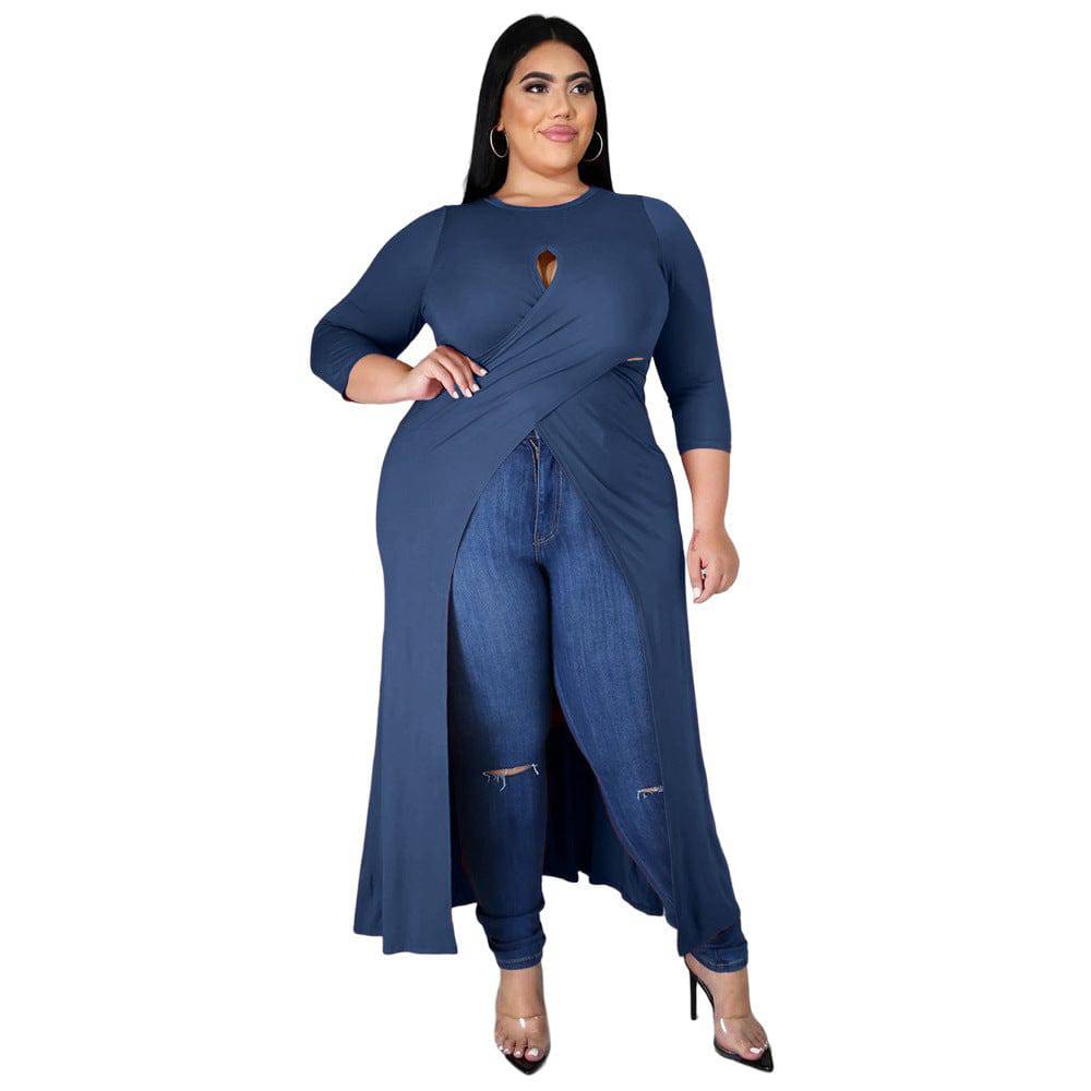 Plus Size Women's Split Dress Top Blue
