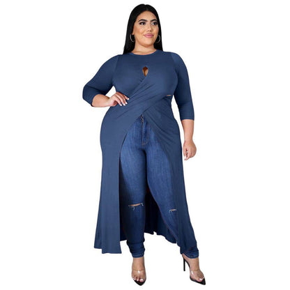 Plus Size Women's Split Dress Top Blue