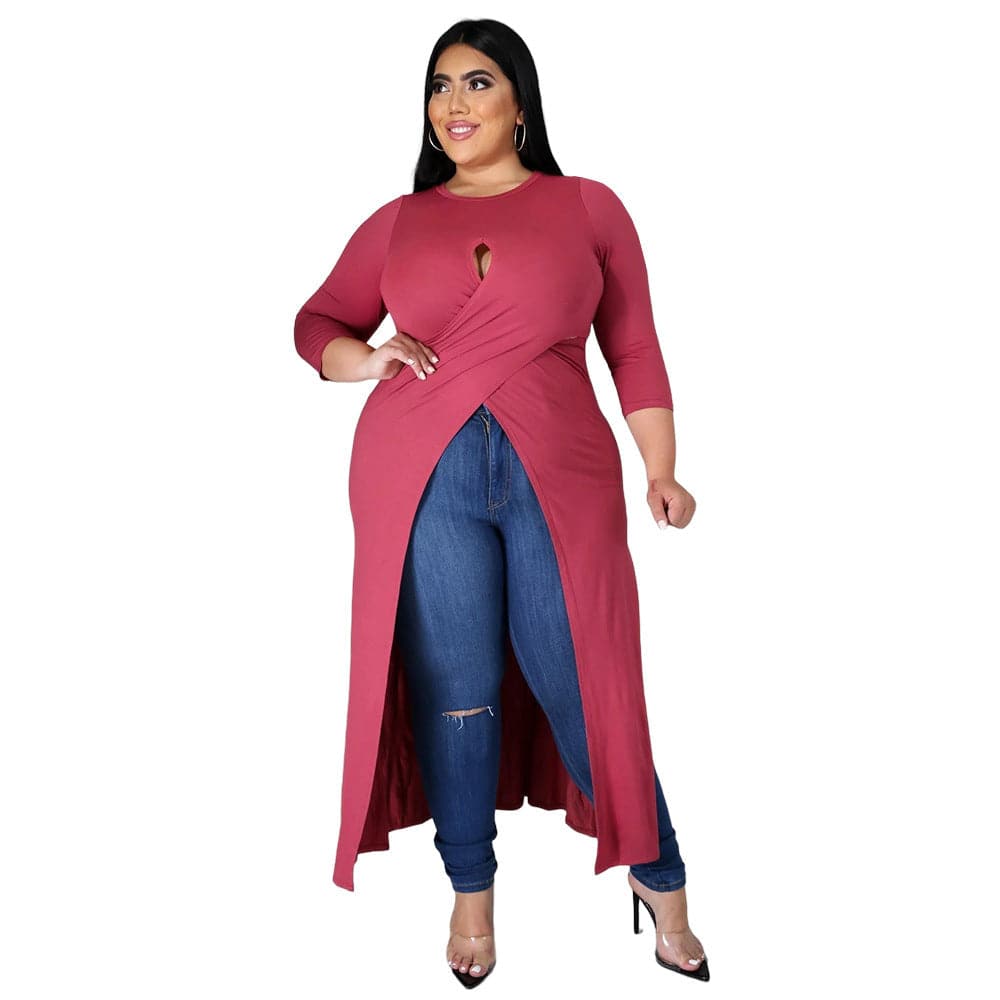 Plus Size Women's Split Dress Top Red