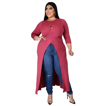 Plus Size Women's Split Dress Top Red