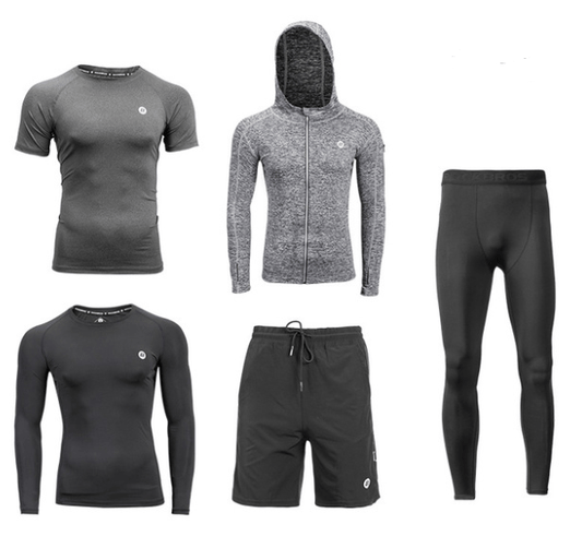 Sports Suit Fitness Wear Running Training Tight Shorts Set Hoodie T-shirt Long Sleeve Layering Winter Fall Men
