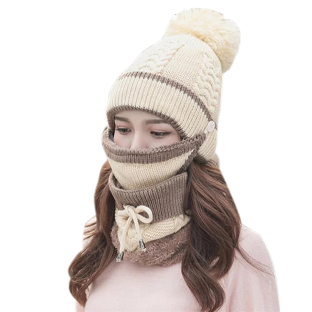 Women's Cream Scarf Hat Mask Set