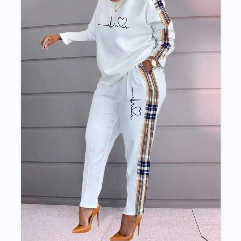 Women's Fashion Cotton Heart Rhythm Printed Outfit Set