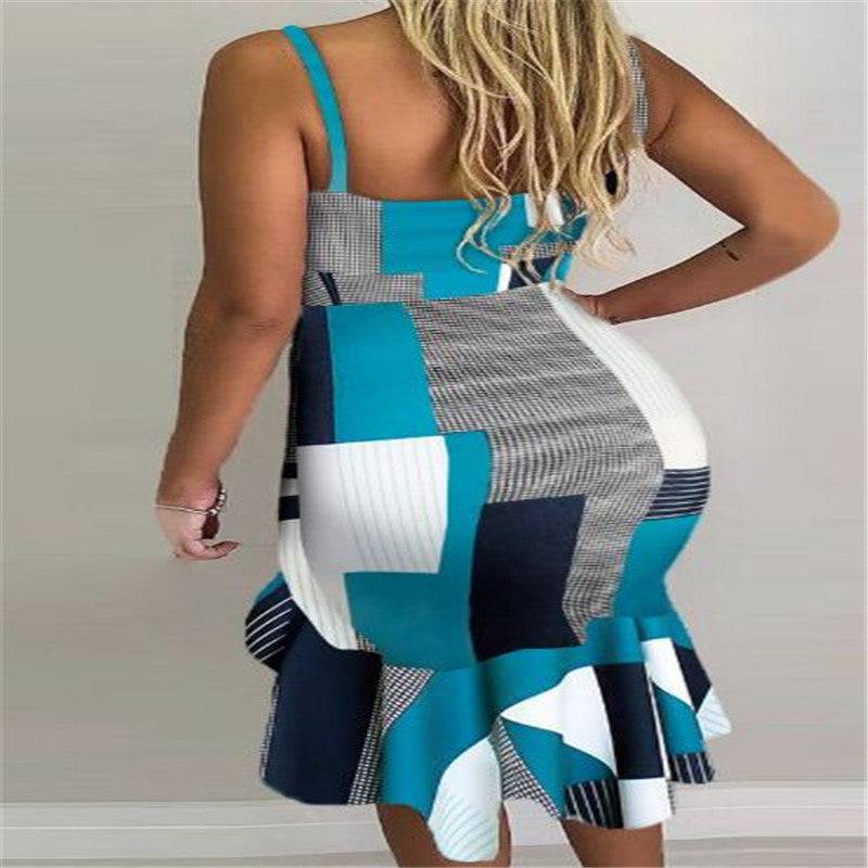 Women's Floral Print Multicolor Knee Length Sundress Blue Back View