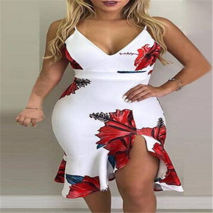 Women's Floral Print Multicolor Knee Length Sundress Red Model View
