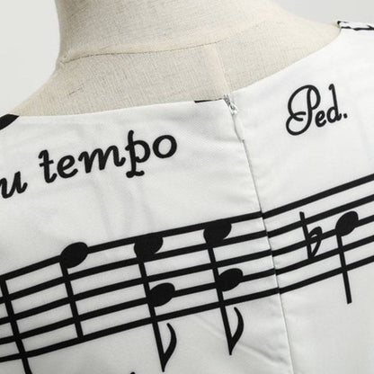 Women's Musical Print Retro Knee Length Sleeveless Dress Zipper 